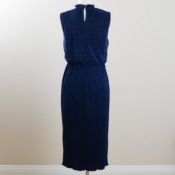 Charles Henry Midnight Blue Pleated Midi Dress - Picture 3 of 9